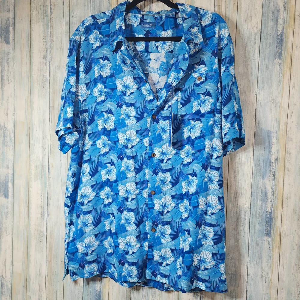 Hawaiian Button Up Caribbean Joe Men's Short Sleeve Stretch Size XL